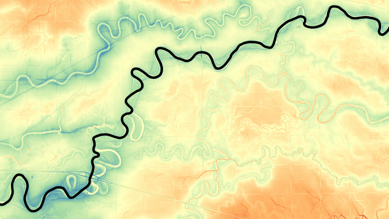 Relative Elevation Model of the Assiniboine River near Portage La Prairie.